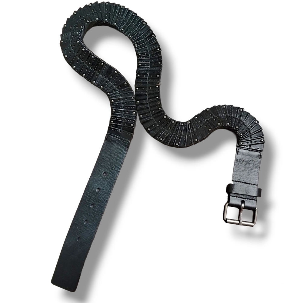 Danier Black Articulated Leather Belt | Avant Garde Biker Goth